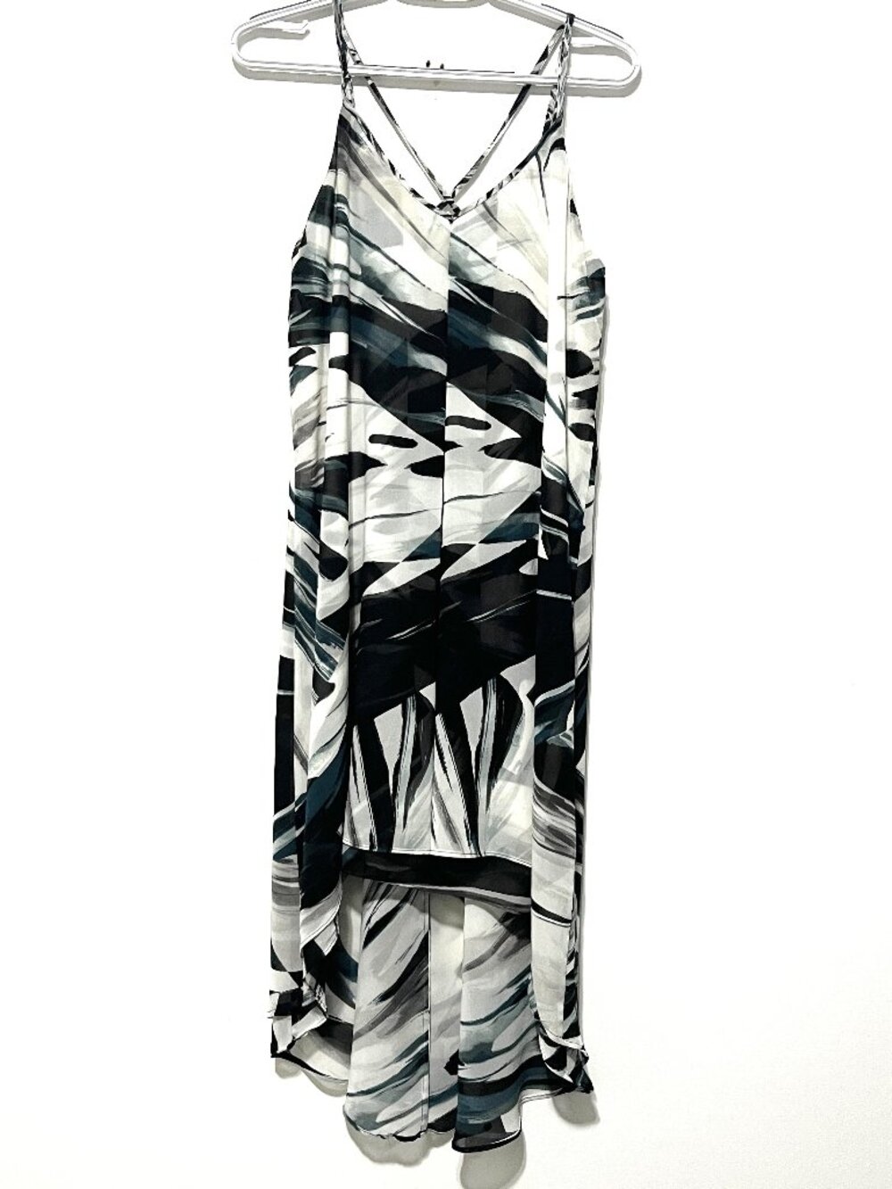 WHBM Womens Strappy Slip Dress 10 High Low Layered Resort Artsy Studio Gallery